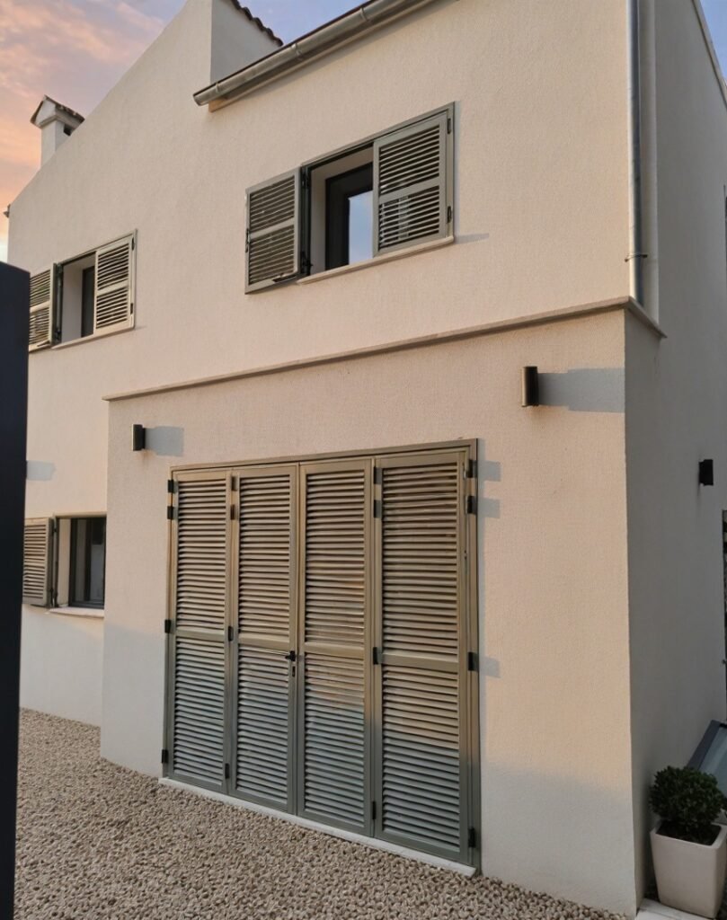 Fachada de vivienda con persianas mallorquinas tras la reforma en Mallorca