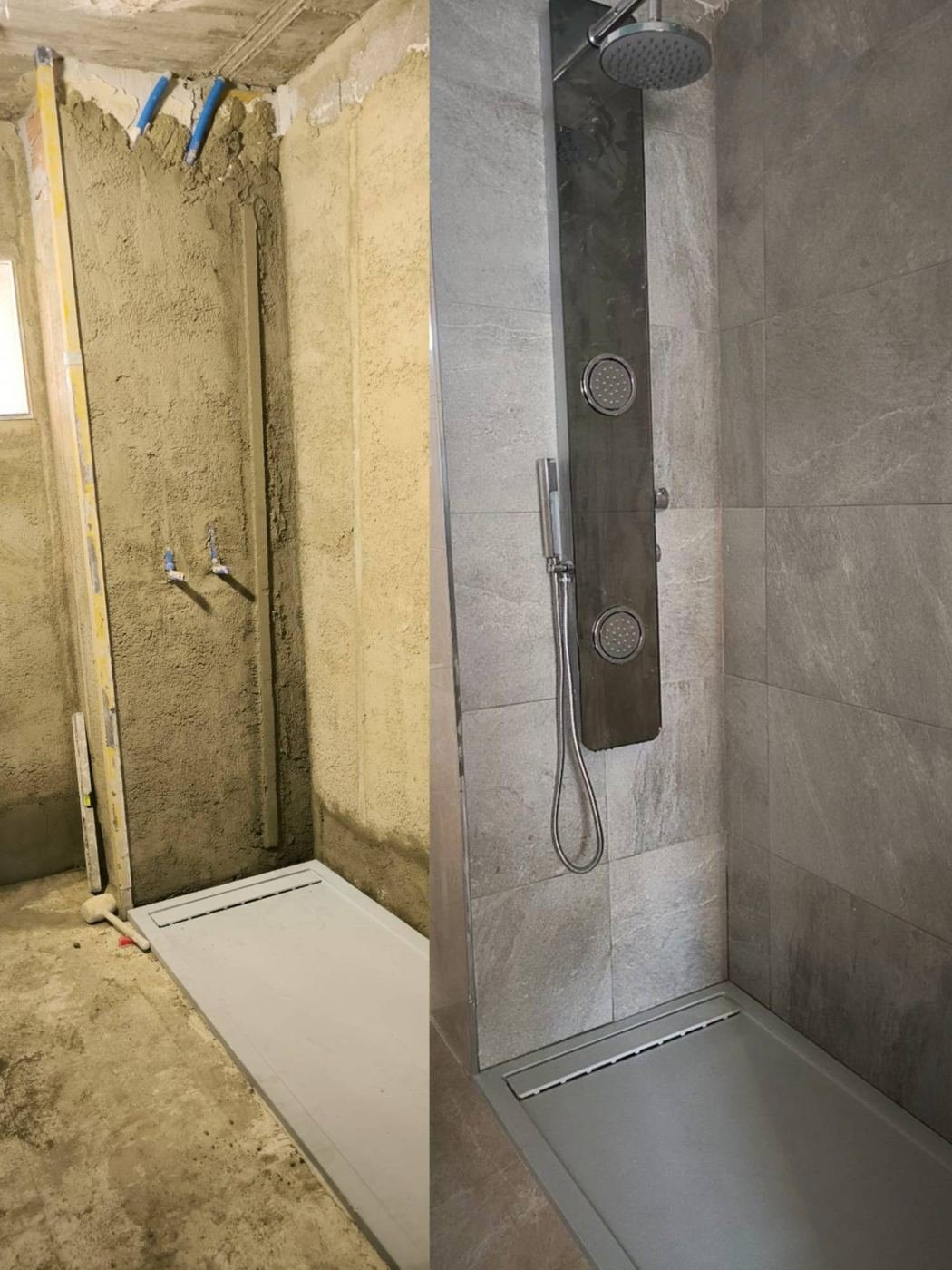 Antes y después de una reforma de baño en Palma de Mallorca, con plato de ducha extraplano – Faradays Building